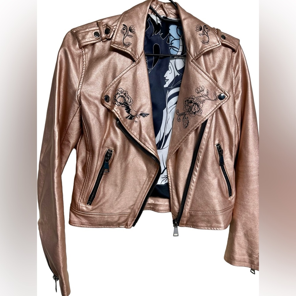 DISNEY MALEFICENT ROSE GOLD FAUX LEATHER MOTORCYCLE JACKET SIZE XS